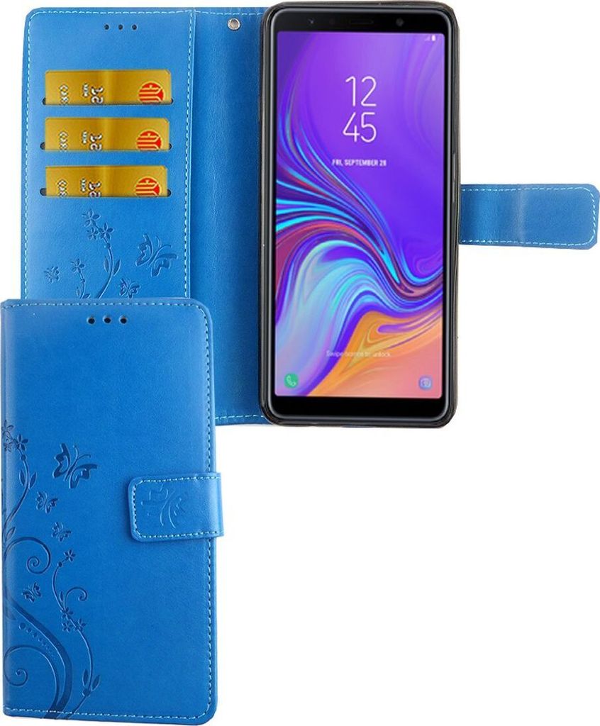 Schutz Hülle Blumen für Handy Samsung Galaxy A9 2018 Blau Wallet Cover Case