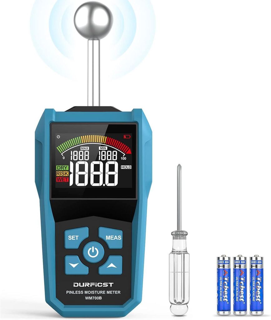 Feuchtigkeitsmessgerät DURFICST Feuchtigkeitsmesser mit Farb-LCD und Akustischem Alarm?Geeignet für Alle Baustoffe, Holz, Wände, Putz, Mauerwerk