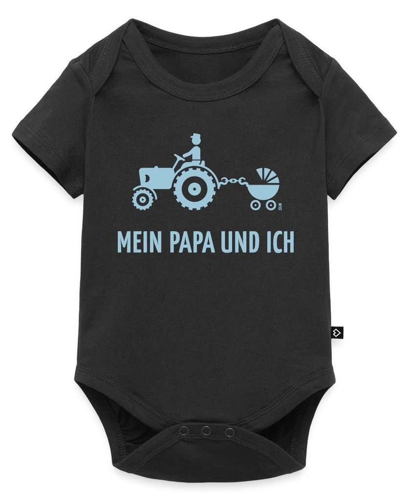 Spreadshirt Mein Papa und Ich Bauer Kinderwagen Kurzarm Tages Baby Body, 74 (6-9 M.), Schwarz