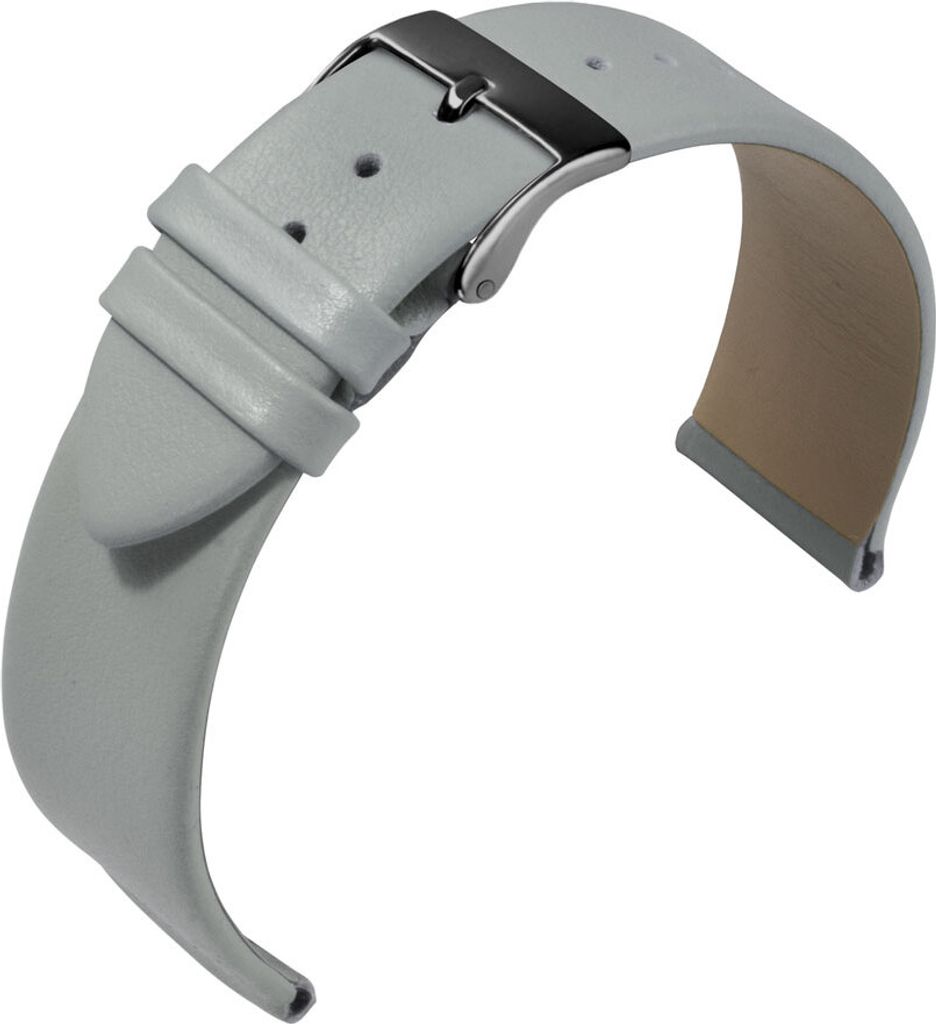 Eulit Nappa Fashion > Uhrenarmband Kalbsleder grau hautfreundlich, Stegbreite:16mm, Schließe:Schwarz