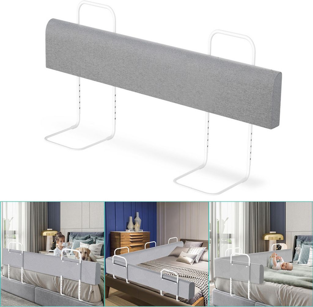 Jayseuw 150cm Bettgitter Bettschutzgitter Kinderbettgitter für Kinder Höhenverstellbar 5-Loch Rausfallschutz Babybettgitter für Familienbett und...