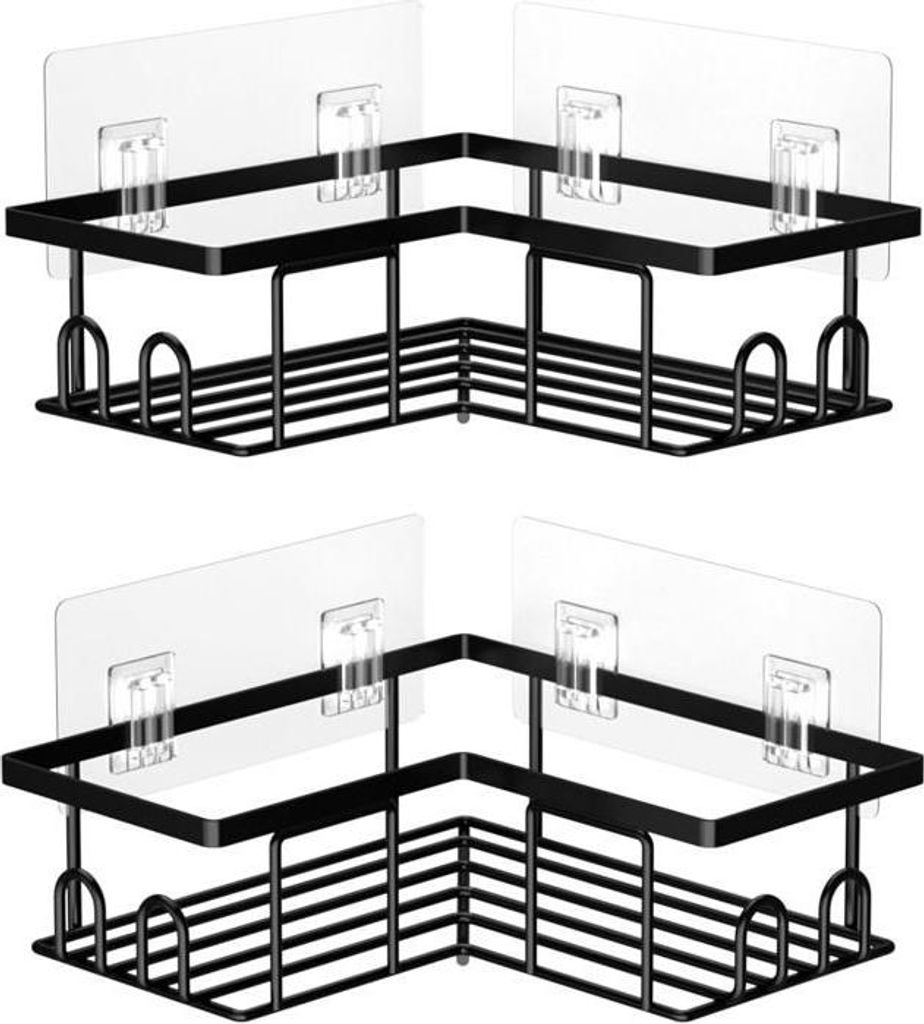 2er-Set Eckduschablagen, kein Bohren erforderlich, wasserdicht und rostfrei, Badezimmer-Organizer, Halter für Shampoo und Duschgel, Schwarz