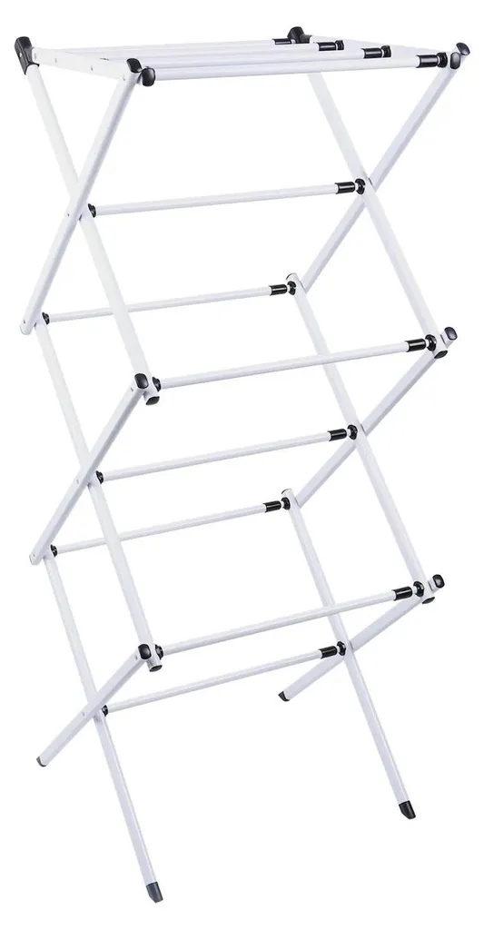 Séchoir à linge extensible en acier inoxydable blanc - 6 niveaux et 11 barres