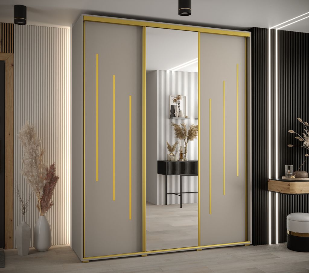 Kleiderschrank INDIRA 9 - 190/45 cm, Kaschmir/Gold