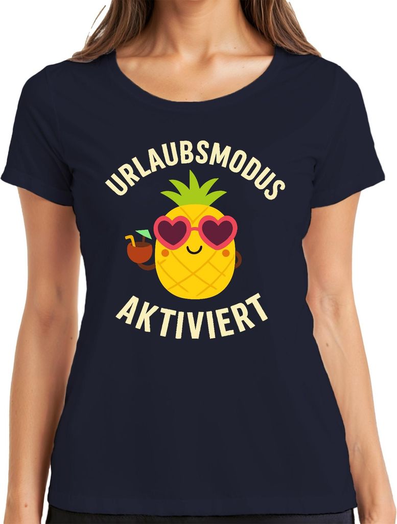 Urlaubsmodus aktiviert Ananas Sonnenbrille Cocktail Sommer Strand Damen T-Shirt, Navy, XXL