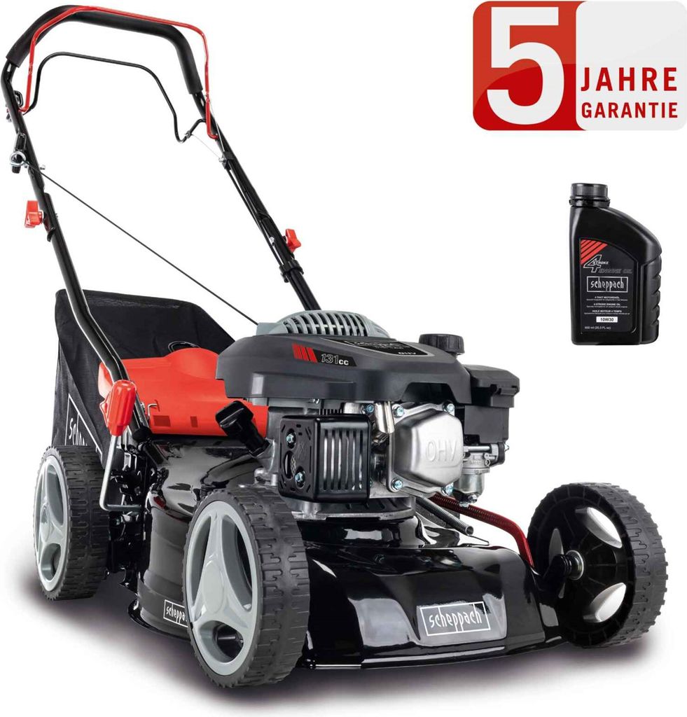 Scheppach Benzin Rasenmäher MS132-42 3,3PS 5in1 mit Antrieb Breite 42cm 0,6 L Öl