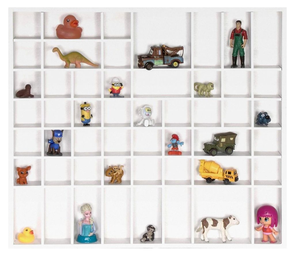 Großer Setzkasten aus Holz für Sammlerstücke - Holzregal mit 28 oder 51 Fächern - Schaukasten aus Massivholz - Weiß - (52 x 46 x 5 cm | XL)