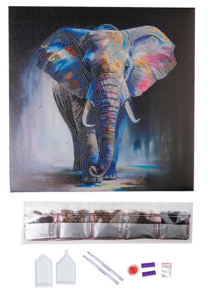 Crystal Art Baby-Elefant Bastelset – DIY Strass-Karte 18x18 Cm Mit Kristallen, Zauberstift & Umschlag