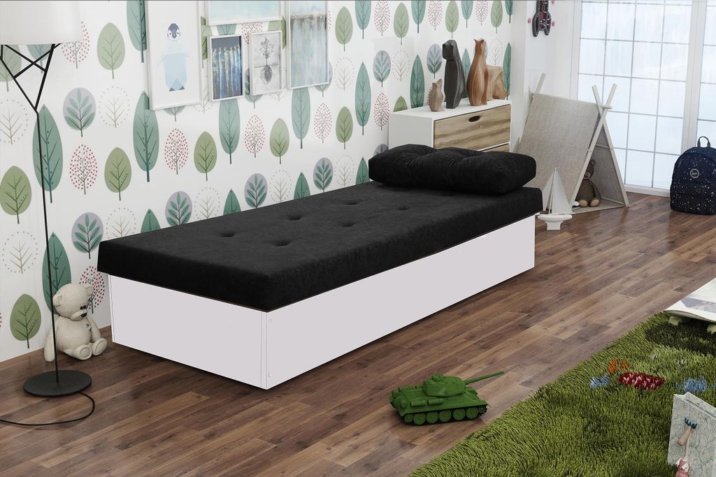 KIER FURNITURE Berta BIS Schlafsofa – Gästebett Klappbar – Weiß + Schwarz Stoff