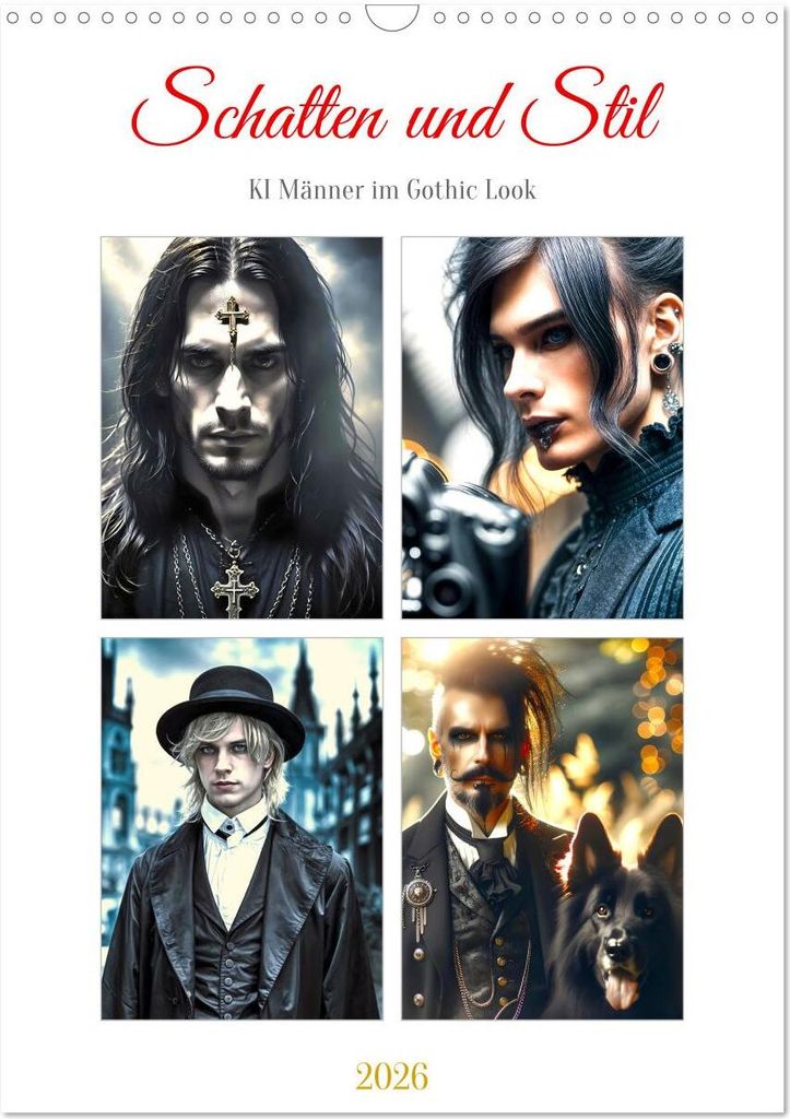 Schatten und Stil - KI Männer im Gothic Stil (Wandkalender 2026 DIN A3 hoch), CALVENDO Monatskalender