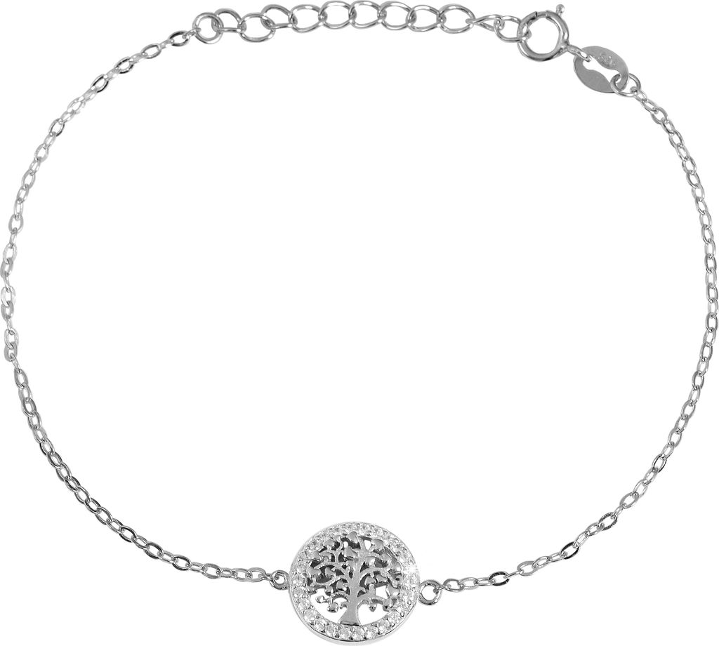 925/- Echt Silber Armband "Gordana", Zirkoniabesatz, Lebensbaum, rhodiniert