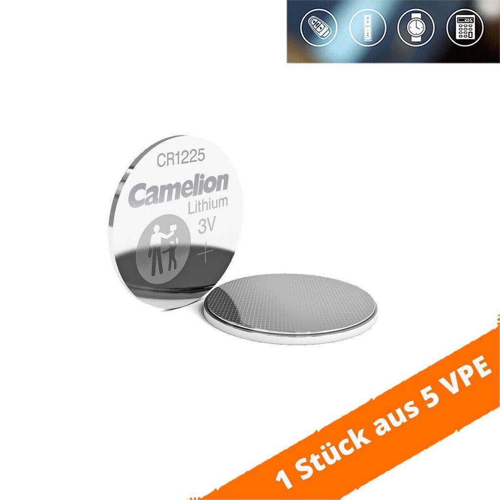 1 x Camelion CR1225 3V Lithium Batterie Knopfzelle 25mAh aus 5er Strip, 3967