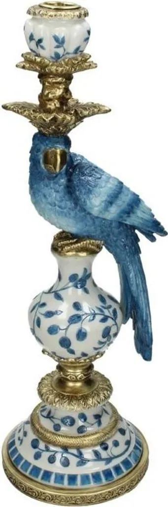 Portacandele Pappagallo 40cm Stile Delft Blu e Bianco | Decorazione Luxury