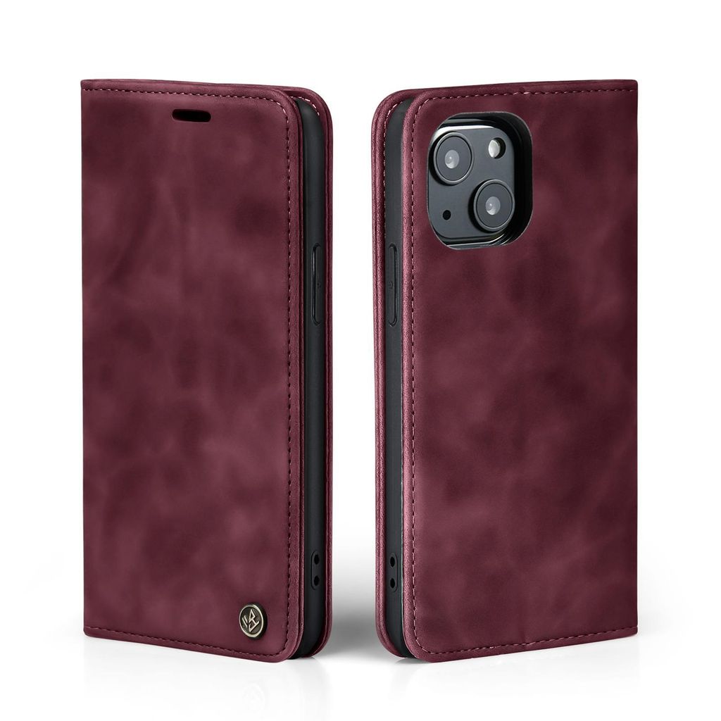 Handy Hülle für Apple iPhone 13 Klapphülle Bookcase Flip Cover Handy Tasche Etui Farbe: Weinrot