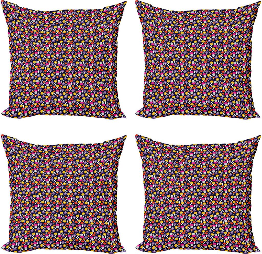 ABAKUHAUS Pilz Kissenbezug Set (4 Stück), Lustige Bunte Toadstools, Moderner Doppelseitiger Digitaldruck, 60 cm x 60 cm, Mehrfarbig