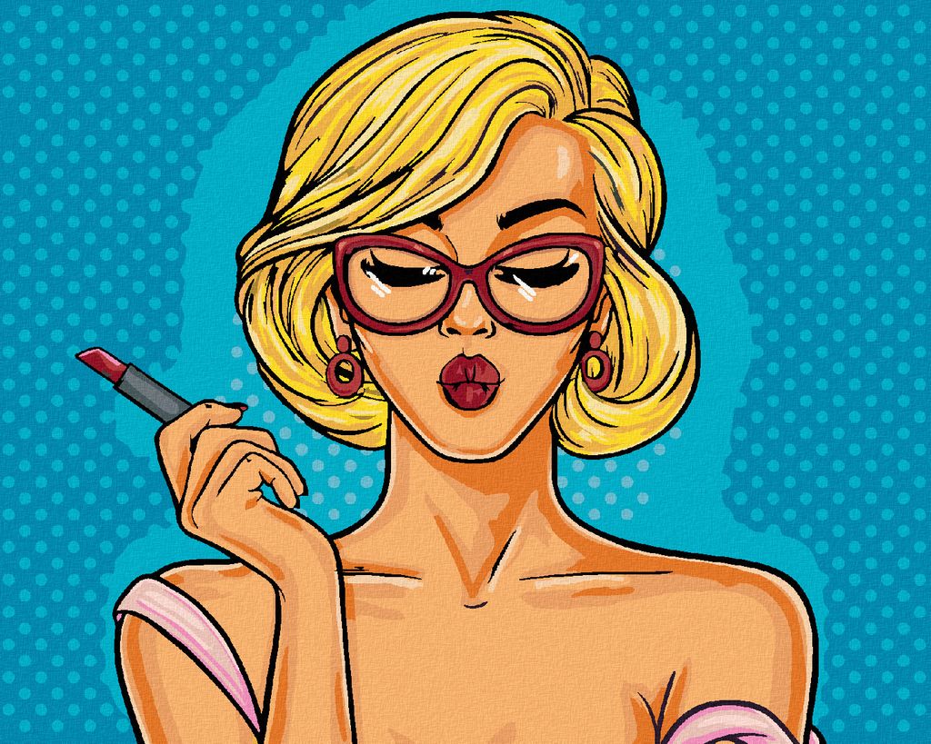 Diamondi - Diamond painting - POP ART BLONDINE MIT LIPPENSTIFT, 40X50 cm, mit Keilrahmen (bereits gespannt)