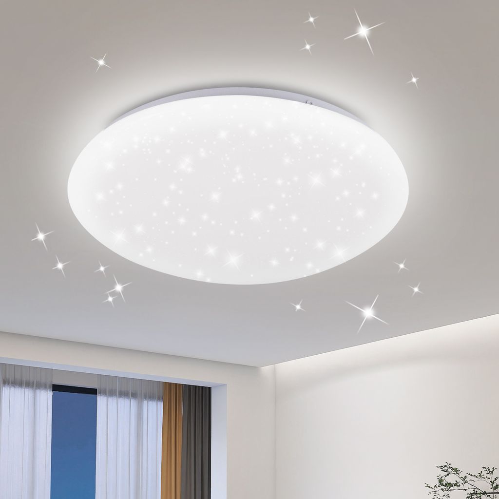 ZMH LED Deckenleuchte Schlafzimmer Deckenlampe Rund 25cm Sternenhimmel Kaltweiß 12W 6000K Deckenbeleuchtung für Küche Kinderzimmer Flur Keller