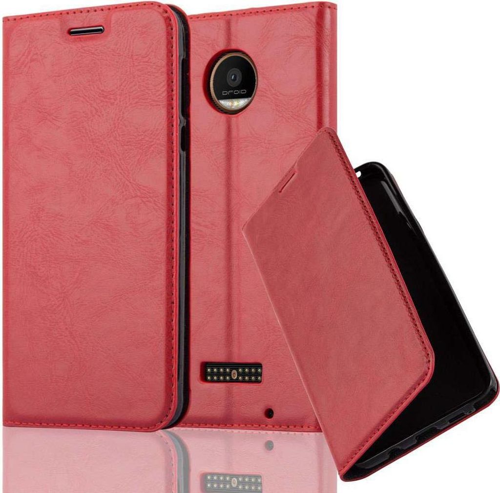 Cadorabo Hülle für Motorola MOTO Z FORCE Schutz Hülle in Rot Handyhülle Etui Case Cover Magnetverschluss