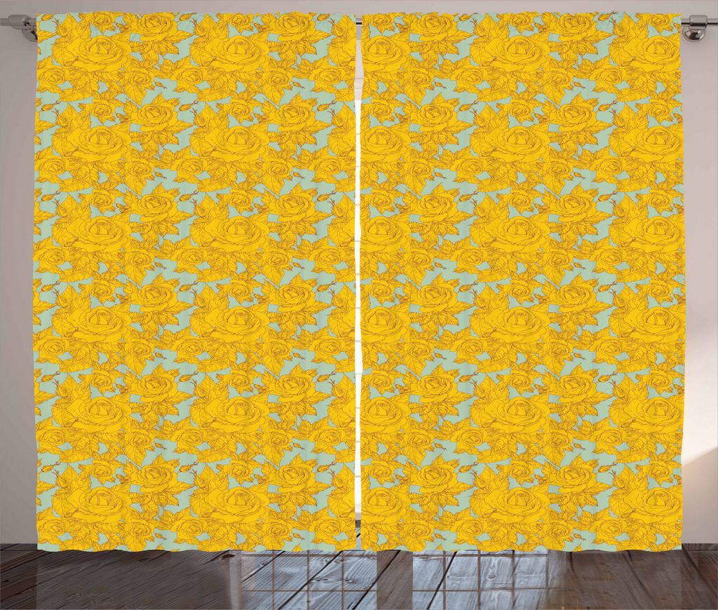 ABAKUHAUS Botanisch Rustikaler Gardine, Romantische Skizzenrosen, Schlafzimmer Kräuselband Vorhang mit Schlaufen und Haken, 280 x 225 cm, Hellgrü...
