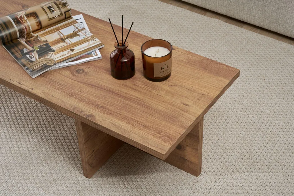Table Basse Marmorito Chêne Marron 120x45 cm : Stable et Facile à Monter