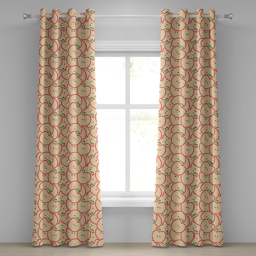 ABAKUHAUS Apfel Ösenvorhang, Gesunde erfrischende Frucht von der Obstgarten-abstrakten Karikatur, die organisch zeichnet, Dekorative 2-Panel-Fenst...