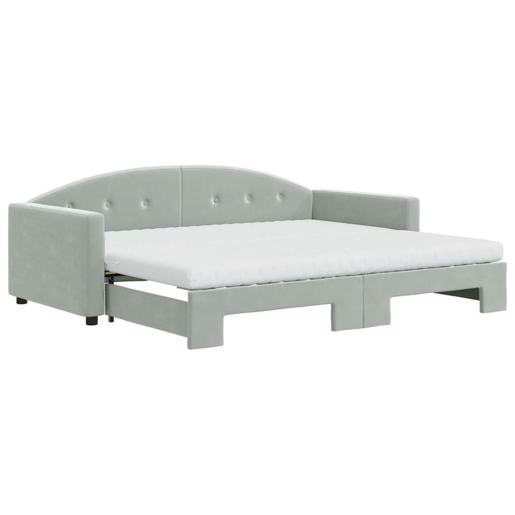 vidaXL Tagesbett Ausziehbar mit Matratzen Hellgrau 90x190 cm Samt