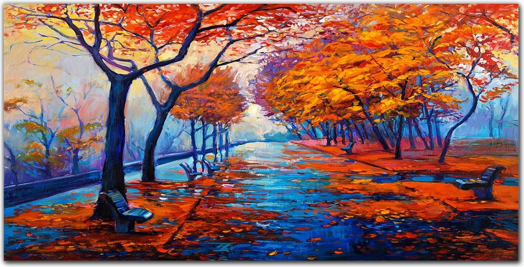 Coloray Bild aus Acryl 120 cm x 60 cm - Wohnzimmer Acrylblock mit Bild Wanddekoration Gehärtetes Acryl Dekoration Küche - Bäume Park Herbst