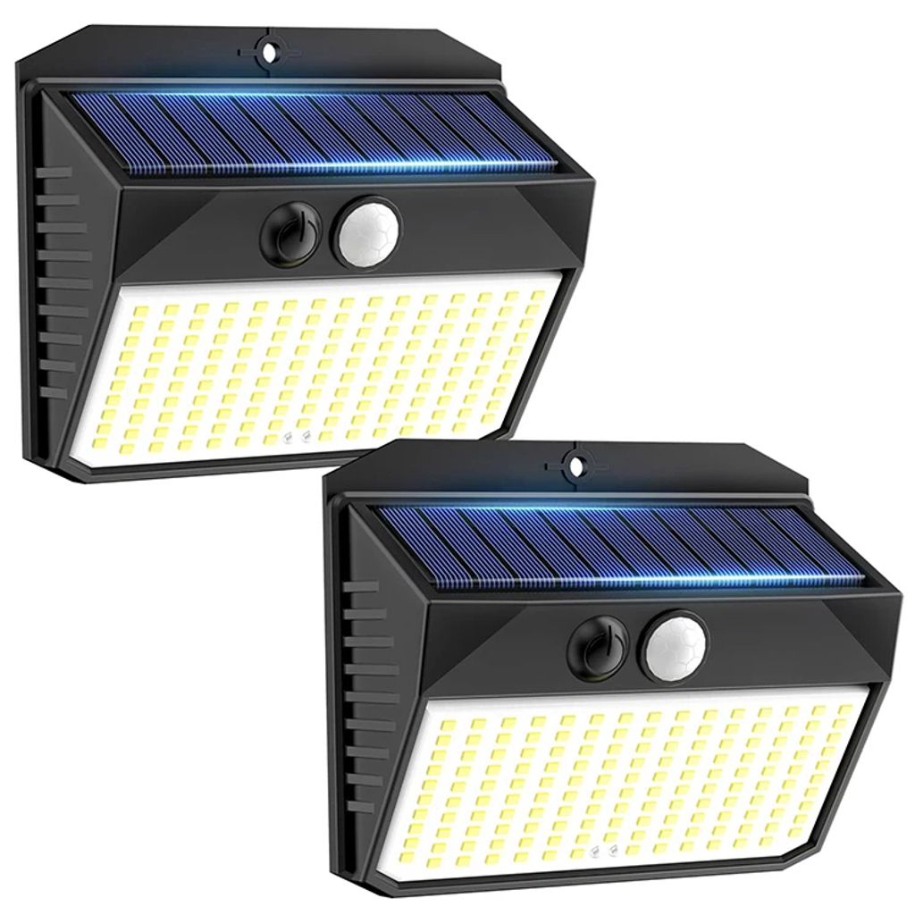 2x Solarlampen für Außen mit Bewegungsmelder, 150 LED 180° Superhelle Solarleuchte, 3 Modi IP65 Wasserdicht Wandleuchte Garten (Kaltweiß)