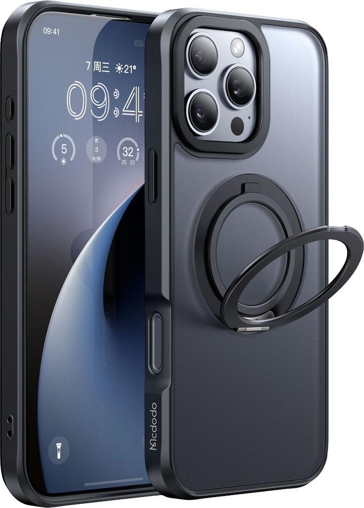 McDodo PC-4930 Stand Case, MagSafe für iPhone 16 Pro Max, Schwarz