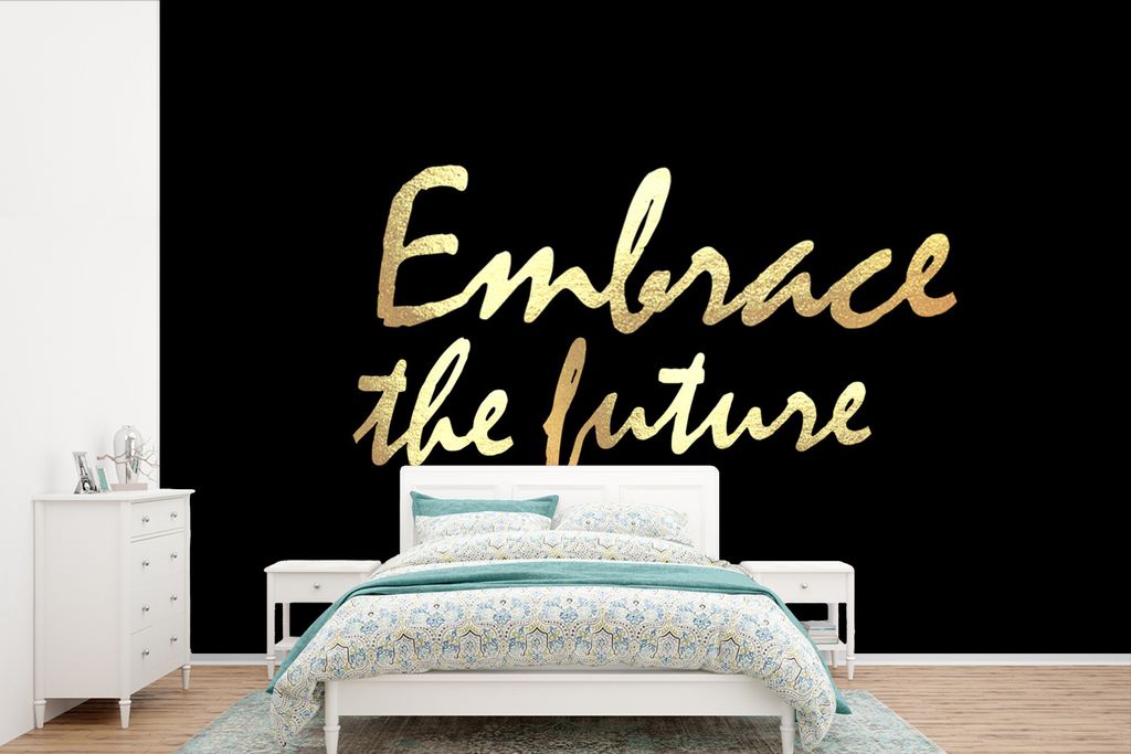 MuchoWow Fototapete für Wohnzimmer oder Schlafzimmer Wandtapete Vinyl Motivtapete Zitat - Motivation - Gold - 420x280 cm - Zimmer für Kinder