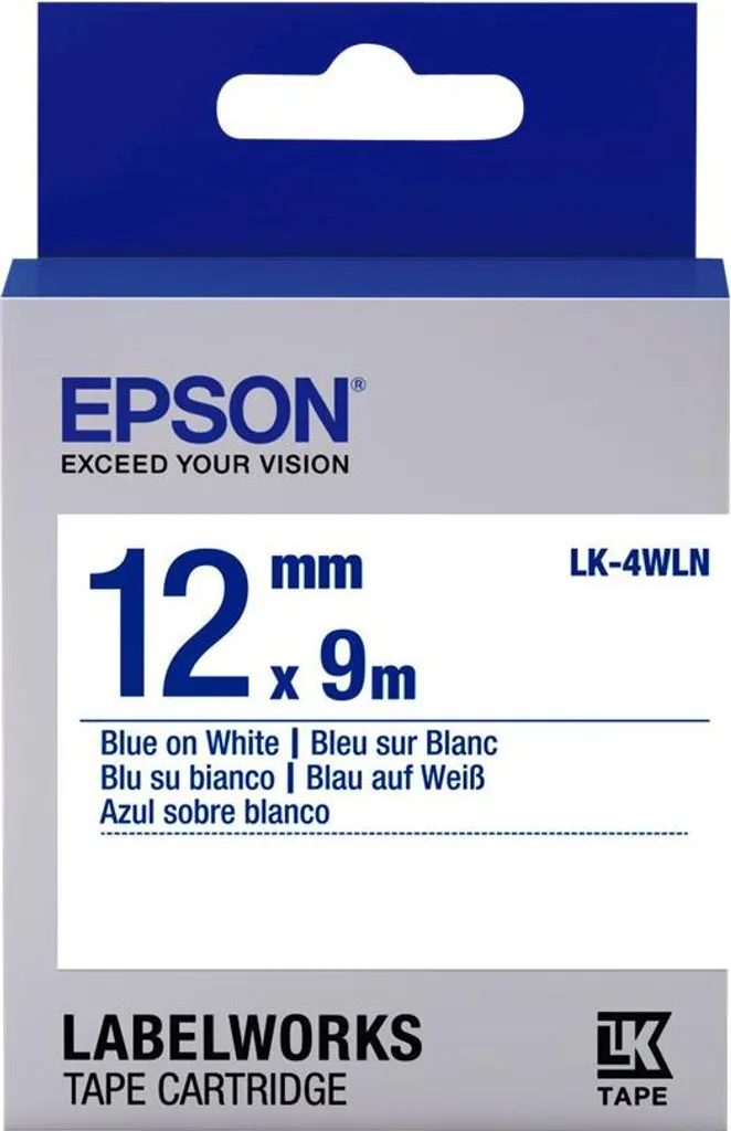 Epson LK-4WLN Blu su Bianco 12mm 9m - Nastro Originale LabelWorks