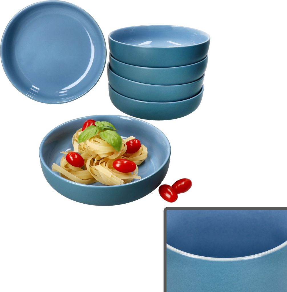 Ritzenhoff 6x Jasper Suppenteller 610ml Ozeanblau Steingut 4 Pers. tiefe Teller
