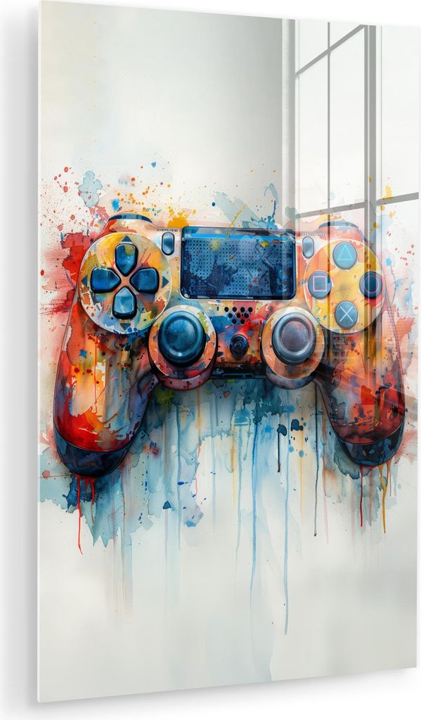 MuchoWow Glasbilder - Bilder auf Wandbild - Foto auf Glas Kinder- und Jugendzimmer - Spiele - Gamecontroller 80x120 cm Wanddekoration aus Glas - Ac...