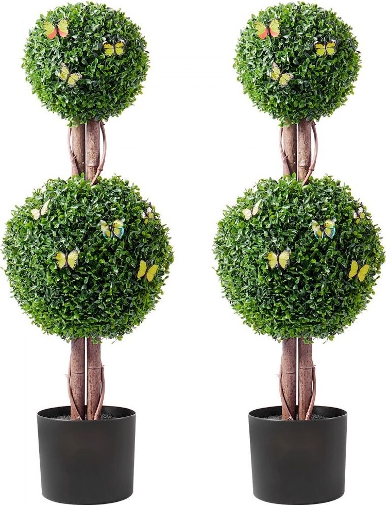 2er-Set Künstlicher Buchsbaum - Deko Buchsbaumkugel aus PE - 91,4 cm Kunstpflanze - Perfekte Garten- und Innenraumdekoration