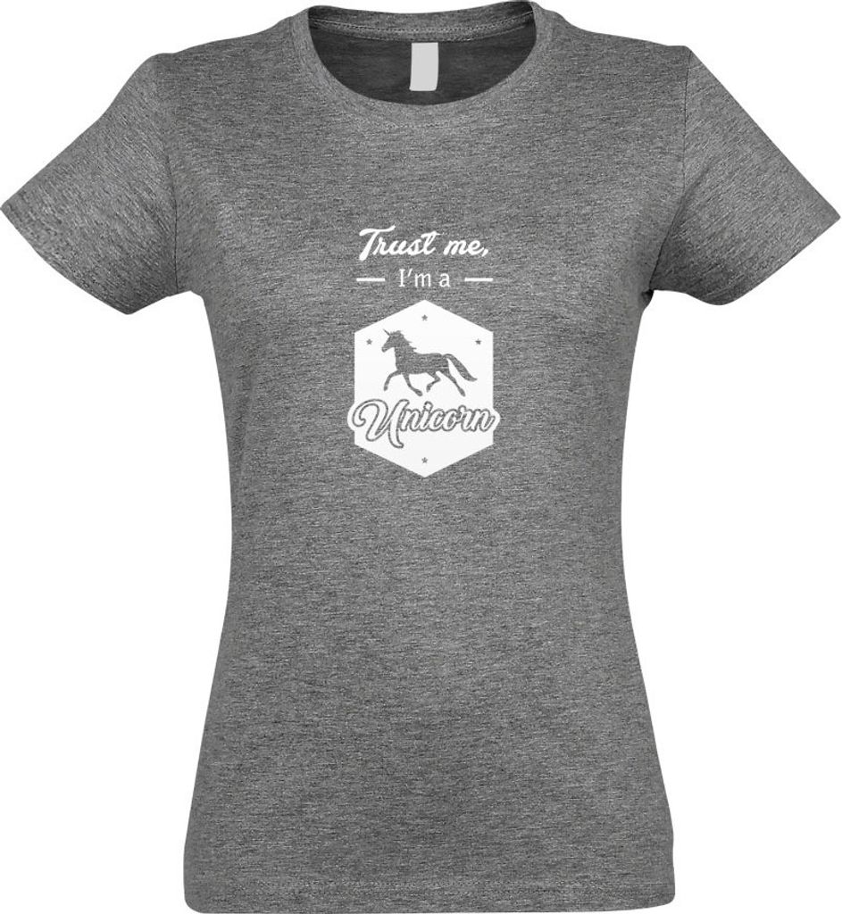 Kiwistar - T-Shirt tailliert - Damen - Graumeliert - Trust me, im a Unicorn - mit Motiv Bedruckt - Funshirt Design - Sport - Freizeit - Damen - XL