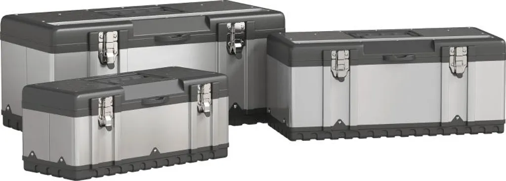Boîte à Outils en Acier Inox avec Plateau Amovible et Fermeture - 3 Pièces