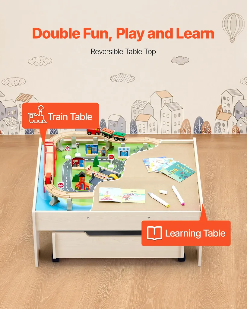SucceBuy Table de Train en Bois avec 100 Accessoires et Tiroir Mobile