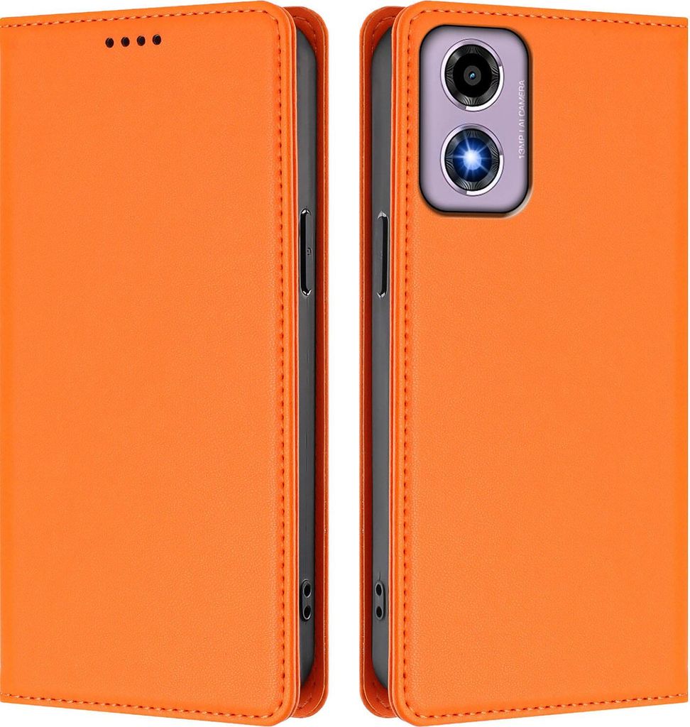 Handyhülle für Motorola Moto E14 / G04 / G04s / G24, Kunstleder Klapphülle Stoßfeste Magnetische Hülle mit Ständer Orange