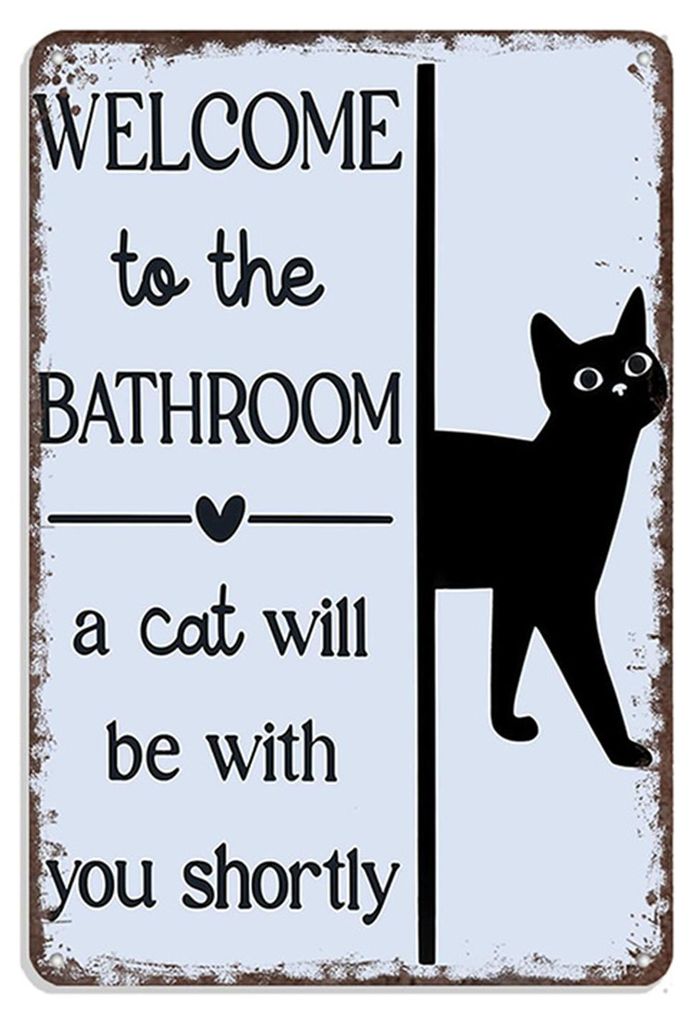 Vintage-Katzen-Badezimmerschild: Willkommen im Badezimmer! Eine Katze wird gleich bei Ihnen sein. Lustiges Katzen-Metallschild für die Wanddekorat...