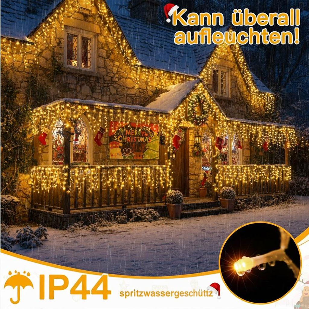 Eisregen Lichterkette Warmweiß 10M Eiszapfen Led
