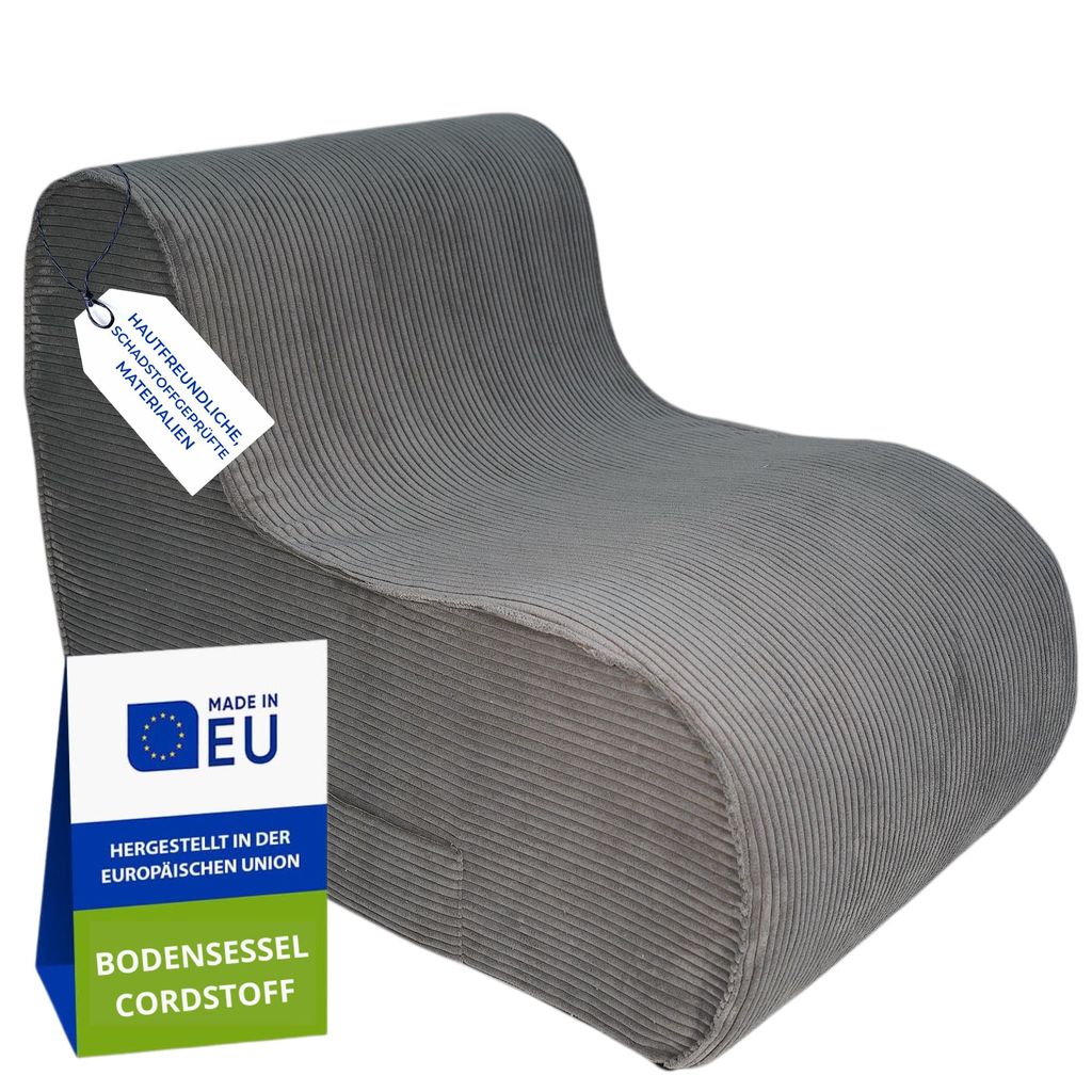 Pillows24 - Bodensessel aus Cordstoff 93×70×65cm | Kindersessel & Lounge Sessel mit waschbarer Bezug für Jugendliche & Erwachsene (Dunkelgrau)