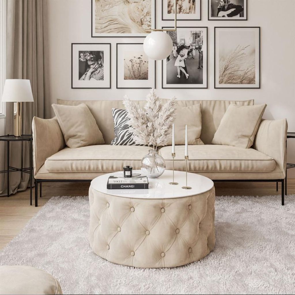 CHESTERFIELD 70 cm runder gepolsterter Couchtisch, Jasmine Produktbild 