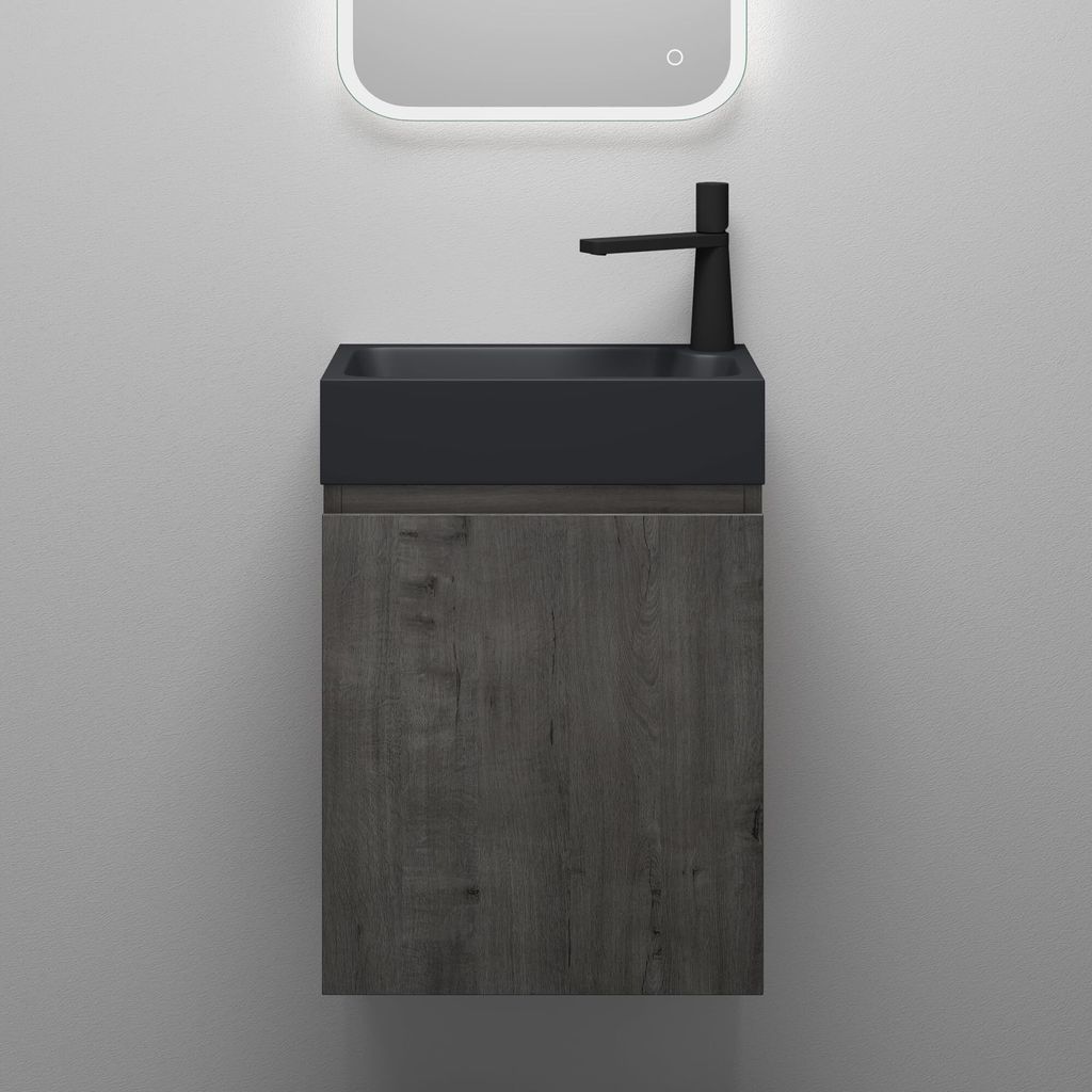 Mai & Mai Badmöbelset Badezimmermöbel bestehend aus Mineralguss Waschbecken und Waschbeckenunterschrank in grau-braun, BTH: 46x26x63cm Pisa02