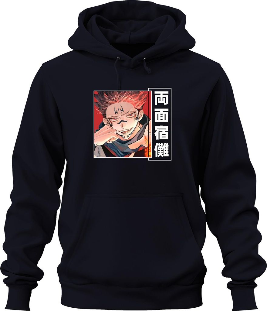 Jujutsu Kaisen 両面宿儺 Dämon Anime Ästhetik Manga Flamme Geschenk Uni Hoodie Kapuzenpullover, Navy, XXL