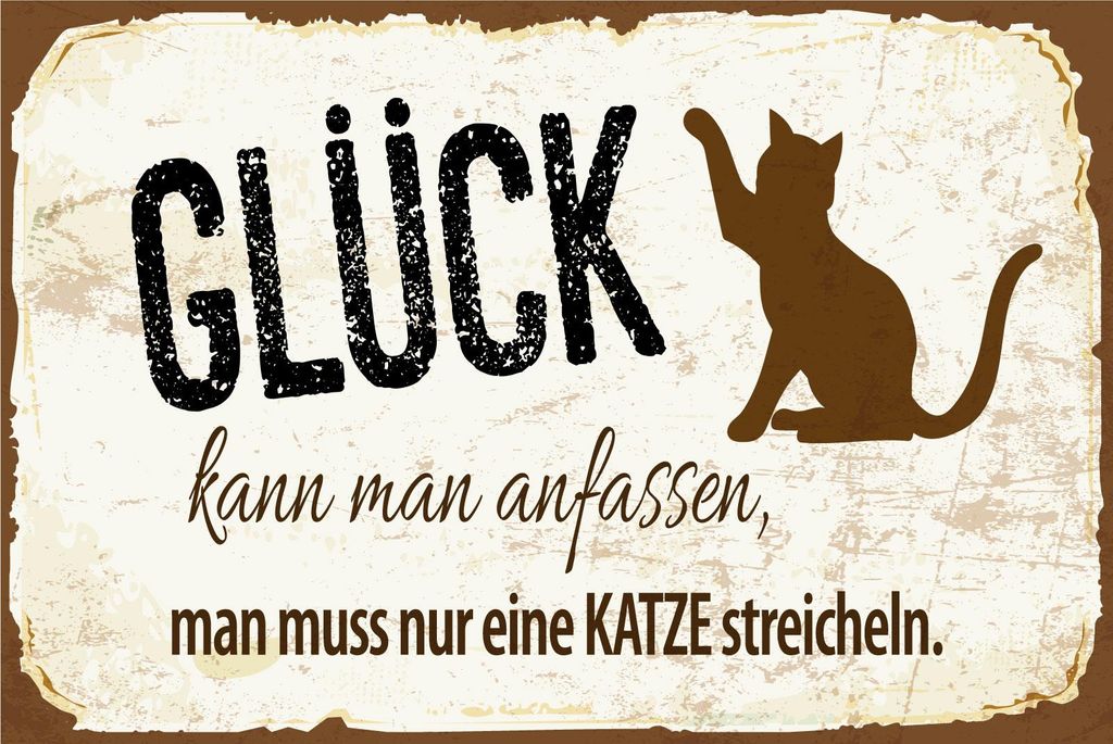 vianmo Blechschild 12x18 cm Glück man muss nur eine Katze Streicheln