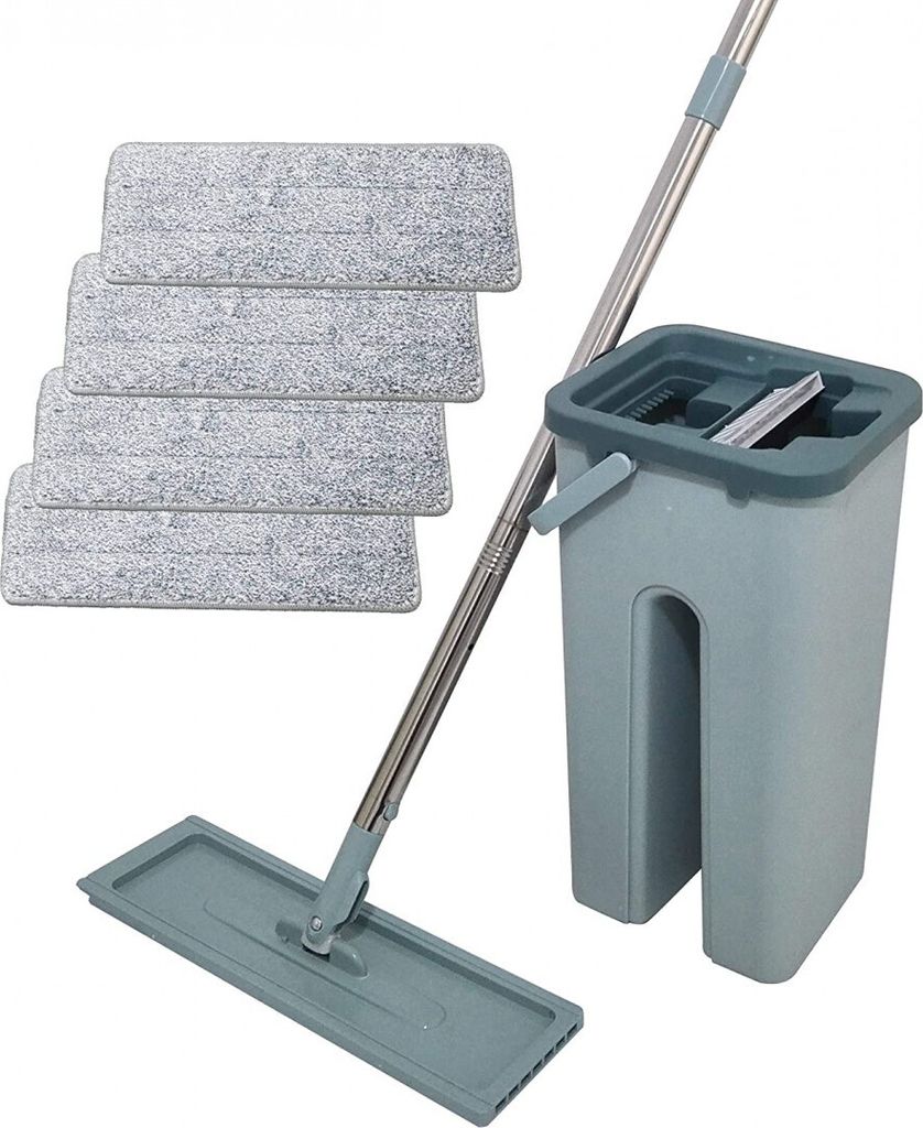 Magischer Besen - VENTEO - Extra breiter und 360° drehbarer Besen - Eimer mit 2 Kammern Reinigen und Schleudern - 4 Mikrofasertücher