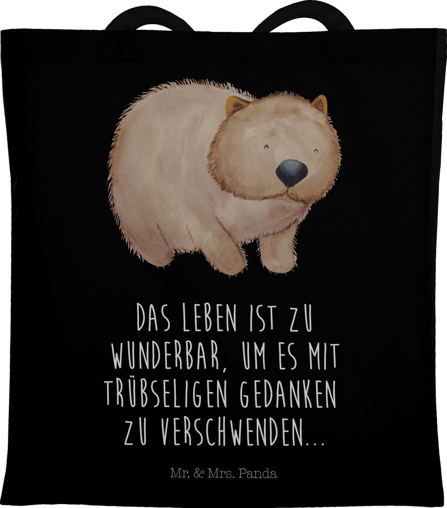 Mr. & Mrs. Panda Tote Bag Wombat - Schwarz - Geschenk, Lustige Sprüche, Shopping Tasche, Jutebeutel, Laptoptasche, Schultasche, Australien, Das Le...