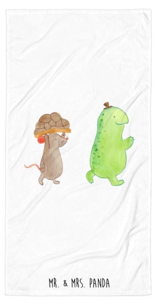 Mr. & Mrs. Panda Strandlaken Schildkröte Maus - Weiß - Geschenk, Beste Freundinnen, Handtuch, Großes Badehandtuch, Duschtuch, Spazieren, Hilfe, ...