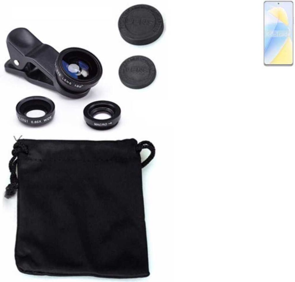 K-S-Trade Smartphone Kamera Linsen Set Kompatibel mit Wiko 5G 3in1 Clip-On Kamera Adapter Macro Weitwinkel FishEye Fischauge Objektiv Linse