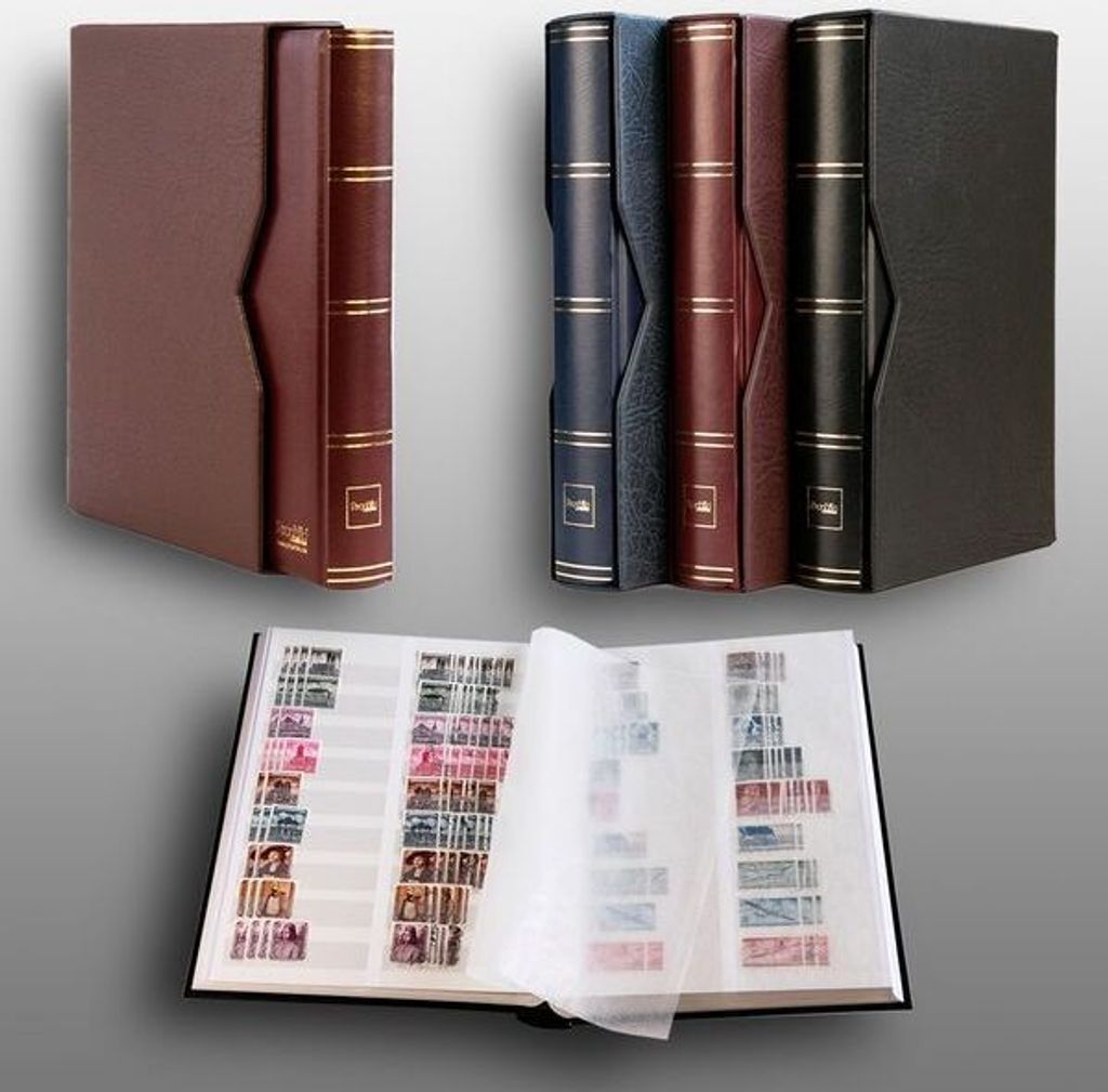 Prophila Collection 60 weiße Geteilte Seiten Briefmarkenalbum wattiert mit Kassette braun